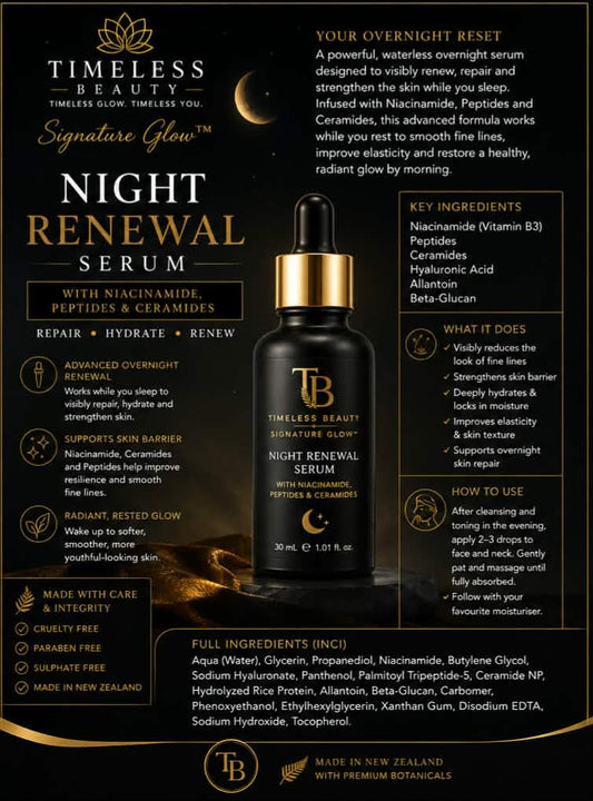 Timeless Beauty Signature Glow™ Night Renewal Serum Waterless Botanical Facial Oil Serum 30ml
