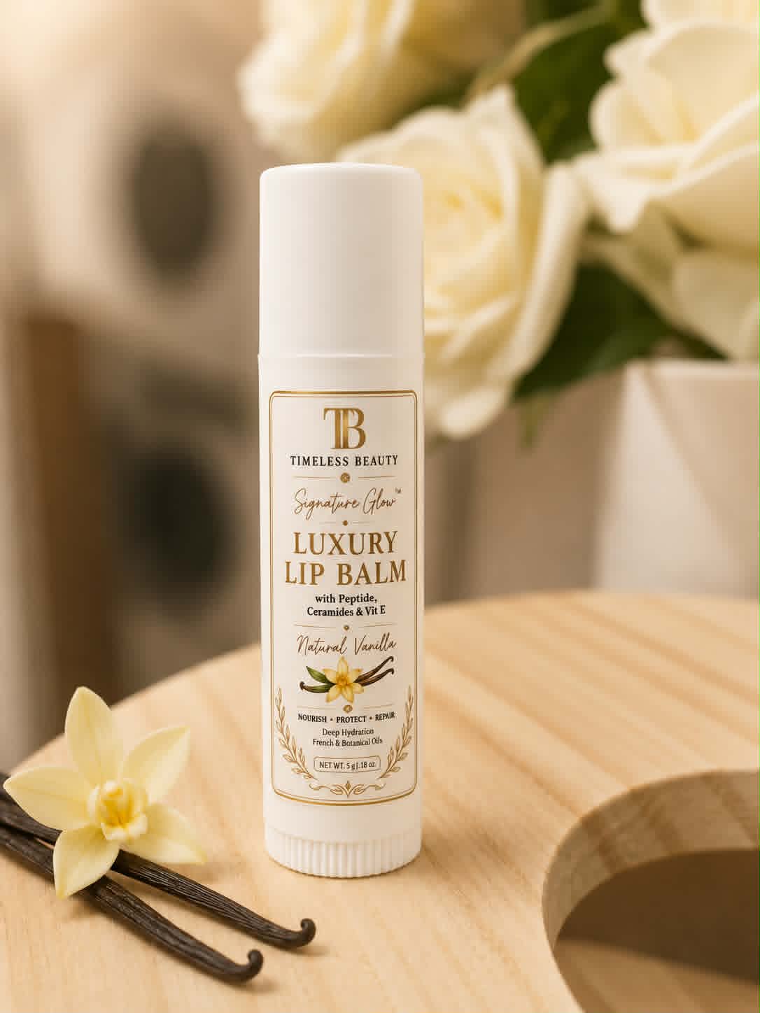 Signature Glow™ Luxury Lip Balm 5ml Natural Vanilla | Peptides • Ceramides • Vitamin E