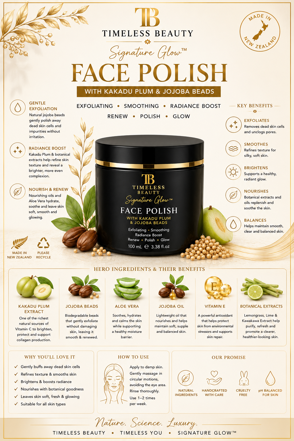 Timeless Beauty Signature Glow™ Radiance Face Polish Creamy Botanical Exfoliating Face Polish 100ml