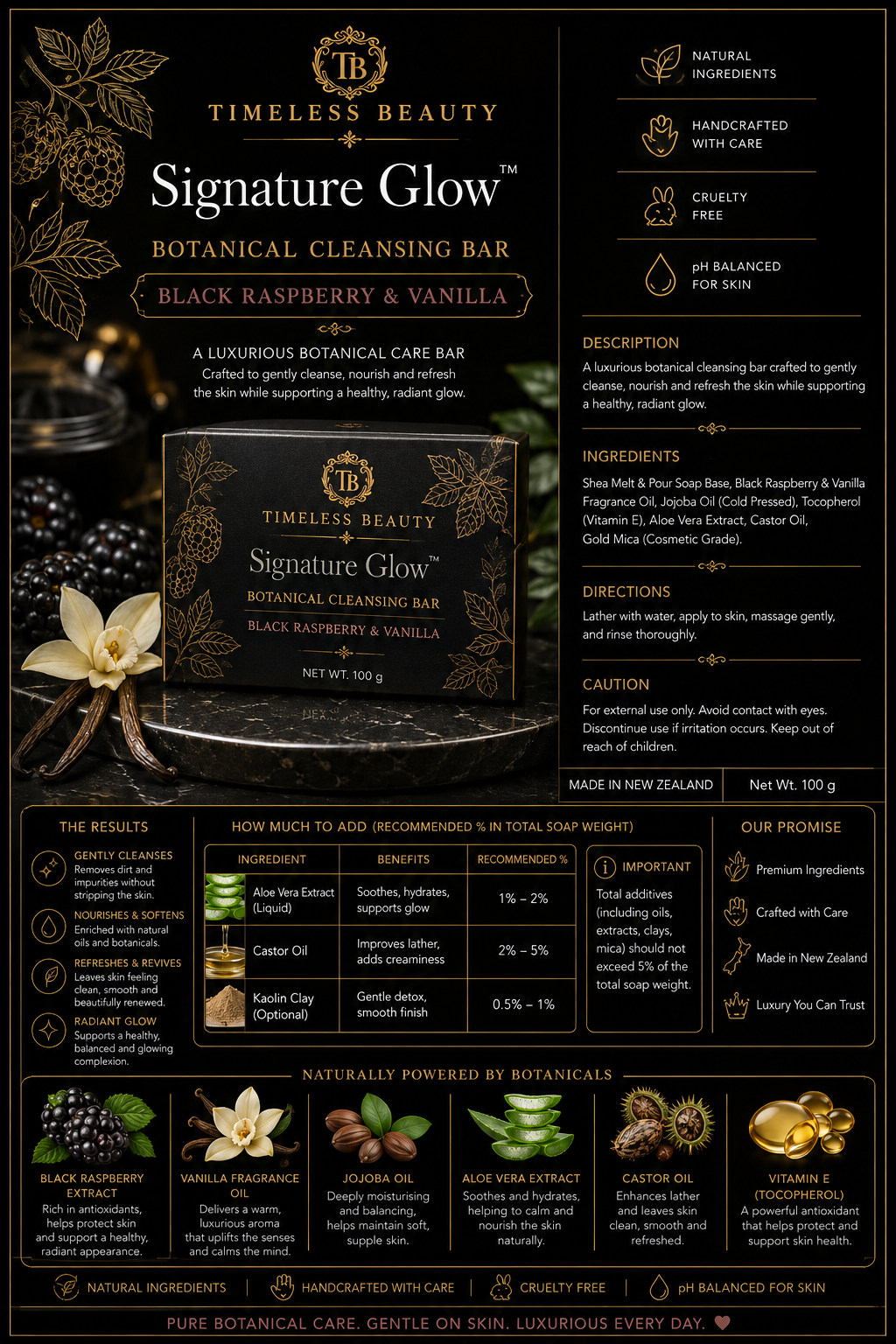 Timeless Beauty Signature Glow™ Black Raspberry & Vanilla Luxury Soap Shea Butter Based Cleansing Bar