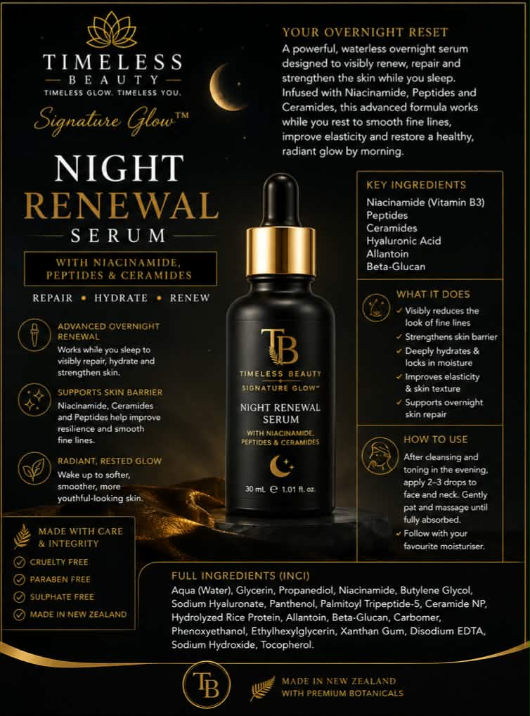 Timeless Beauty Signature Glow™ Night Renewal Serum Waterless Botanical Facial Oil Serum 50ml